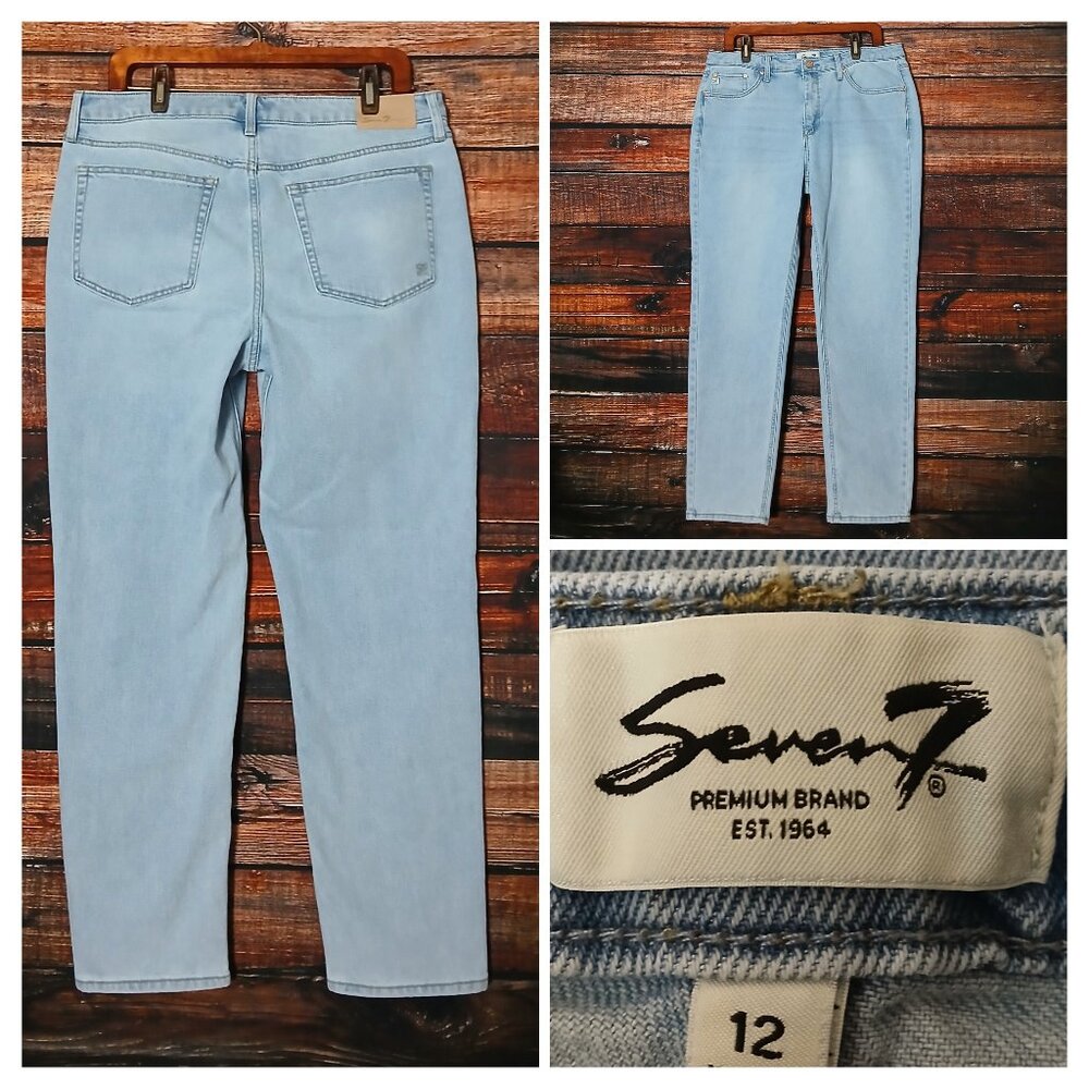 Seven 7 Jeans 12 Straight Leg High Rise Light Wash Denim Stretch
